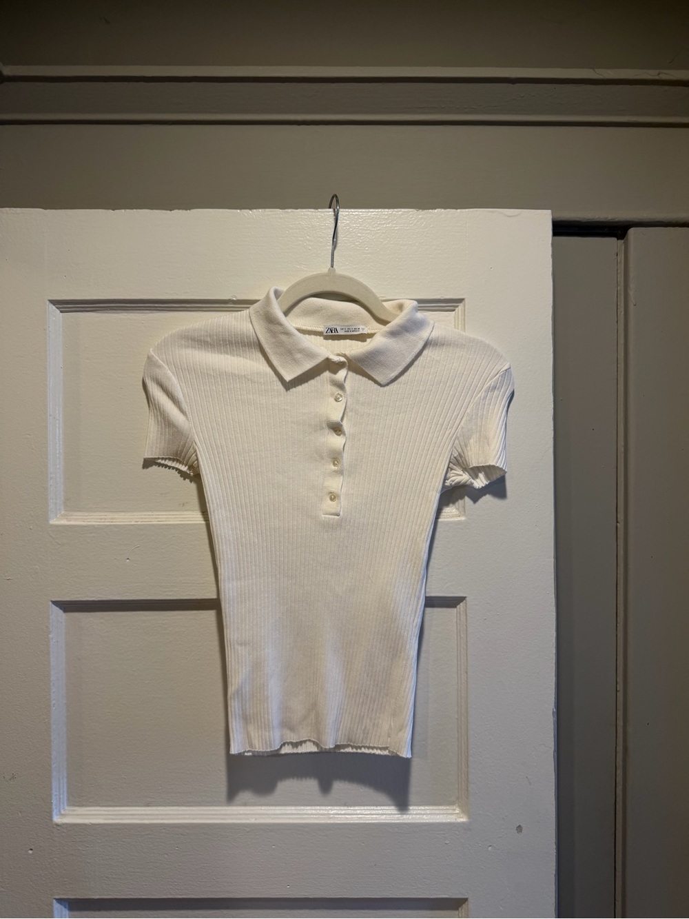 Zara Cream Ribbed Polo Short Sleeve Top